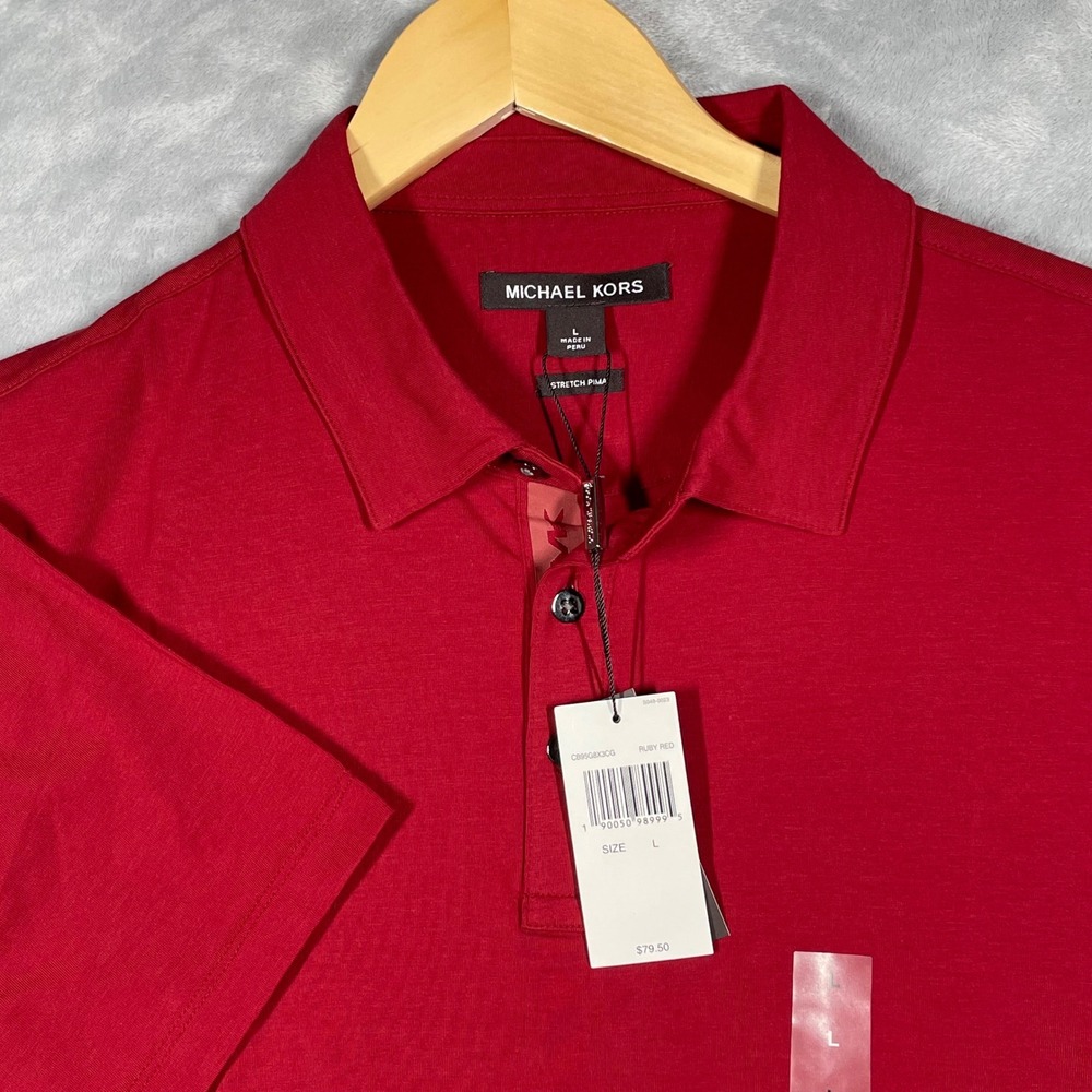 Michael Kors Mens Ruby Red Stretch Pima Cotton Polo Shirt CB95G8X3CG Size L NWT